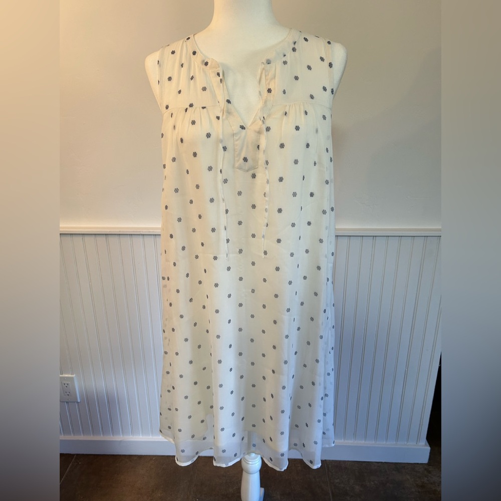 Abercrombie & Fitch Cream Dress with Blue Pattern Size Large Tall